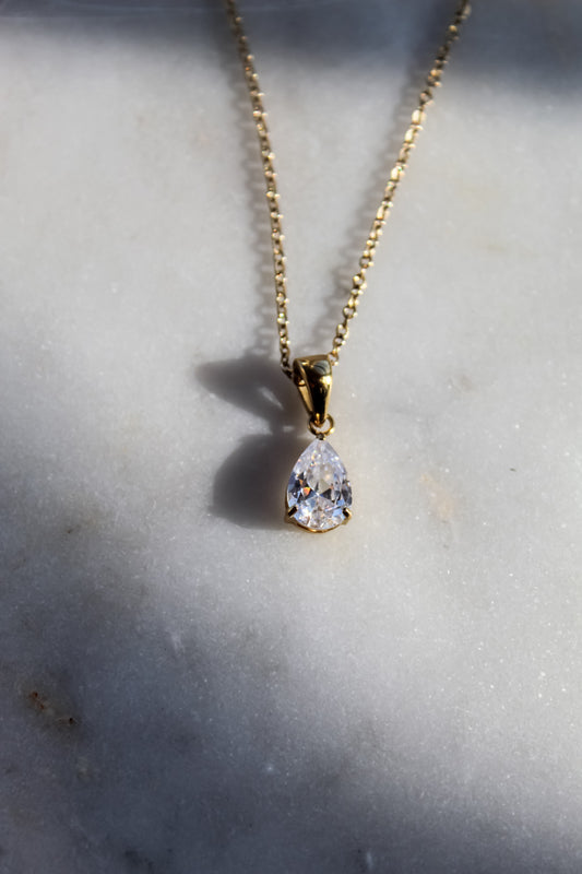 Teardrop Chain Necklace, Teardrop Pendant Necklace, Gold Necklace, Everyday Date Night, Simple Sparkle Necklace, Gift For Her, Teardrop Necklace